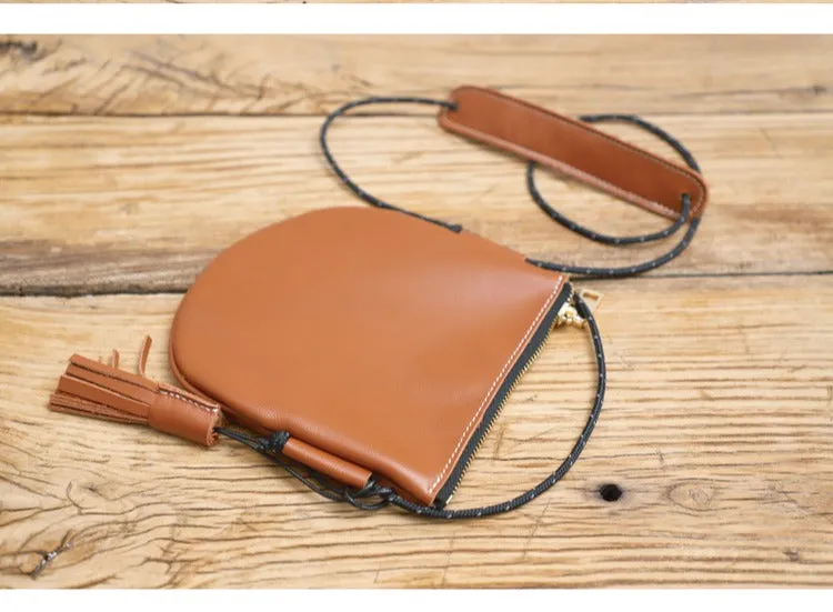 Cute Black LEATHER Side Bag Tassel Saddle WOMEN SHOULDER BAG Slim With Tassel Crossbody Pouch FOR WOMEN