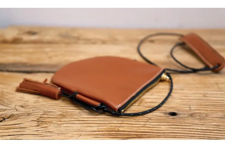 Cute Black LEATHER Side Bag Tassel Saddle WOMEN SHOULDER BAG Slim With Tassel Crossbody Pouch FOR WOMEN