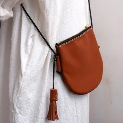 Cute Black LEATHER Side Bag Tassel Saddle WOMEN SHOULDER BAG Slim With Tassel Crossbody Pouch FOR WOMEN