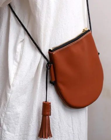 Cute Black LEATHER Side Bag Tassel Saddle WOMEN SHOULDER BAG Slim With Tassel Crossbody Pouch FOR WOMEN