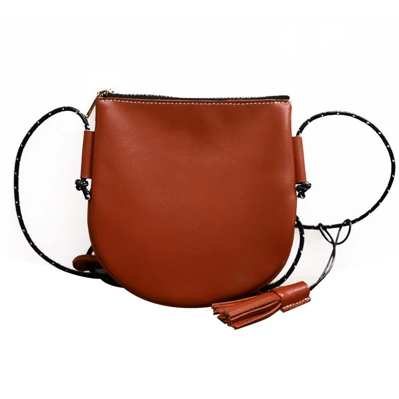 Cute Black LEATHER Side Bag Tassel Saddle WOMEN SHOULDER BAG Slim With Tassel Crossbody Pouch FOR WOMEN