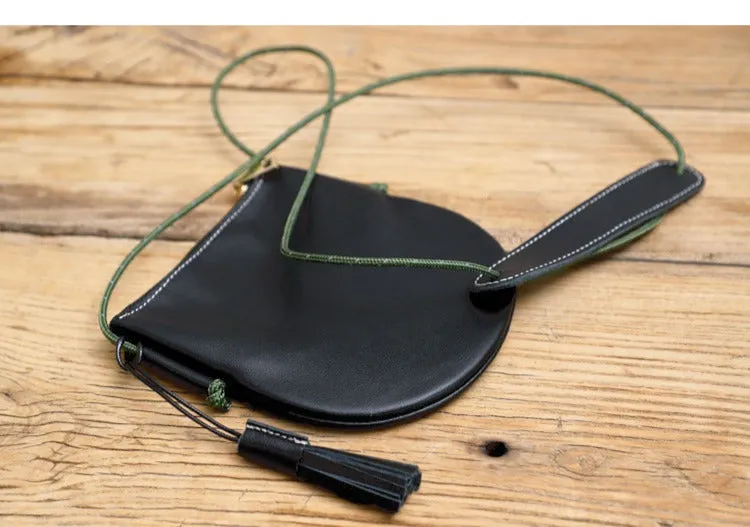 Cute Black LEATHER Side Bag Tassel Saddle WOMEN SHOULDER BAG Slim With Tassel Crossbody Pouch FOR WOMEN