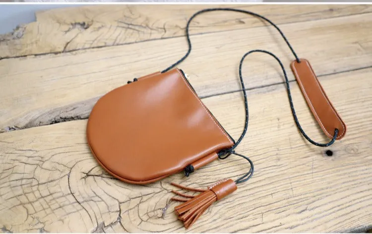 Cute Black LEATHER Side Bag Tassel Saddle WOMEN SHOULDER BAG Slim With Tassel Crossbody Pouch FOR WOMEN