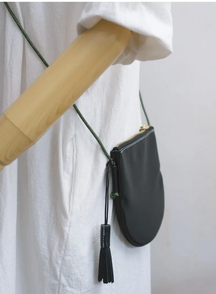Cute Black LEATHER Side Bag Tassel Saddle WOMEN SHOULDER BAG Slim With Tassel Crossbody Pouch FOR WOMEN