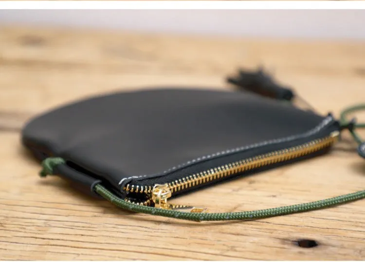 Cute Black LEATHER Side Bag Tassel Saddle WOMEN SHOULDER BAG Slim With Tassel Crossbody Pouch FOR WOMEN