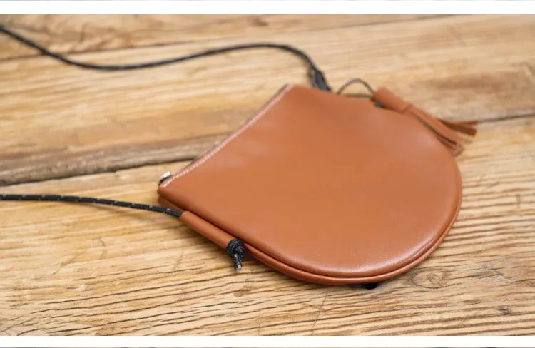 Cute Black LEATHER Side Bag Tassel Saddle WOMEN SHOULDER BAG Slim With Tassel Crossbody Pouch FOR WOMEN