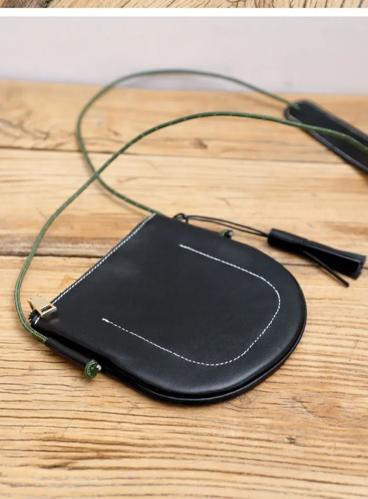 Cute Black LEATHER Side Bag Tassel Saddle WOMEN SHOULDER BAG Slim With Tassel Crossbody Pouch FOR WOMEN