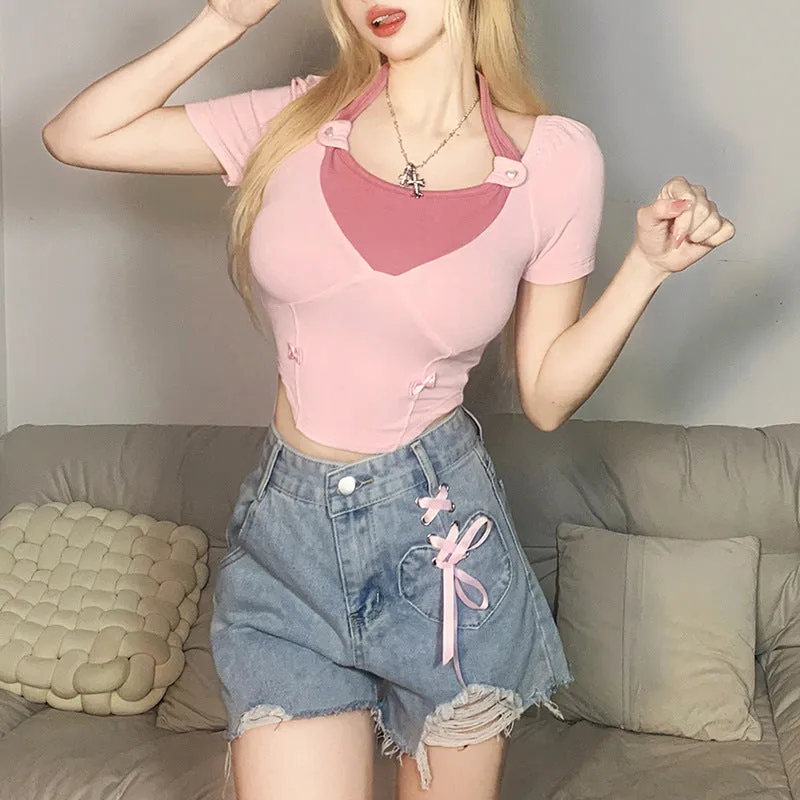 Cute Pink Strap Summer Top