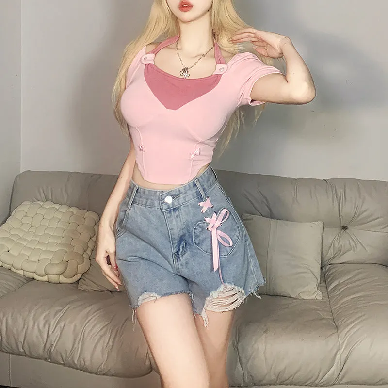Cute Pink Strap Summer Top