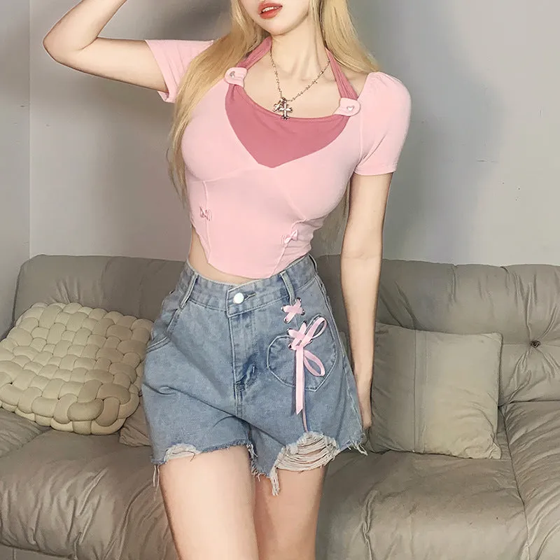 Cute Pink Strap Summer Top