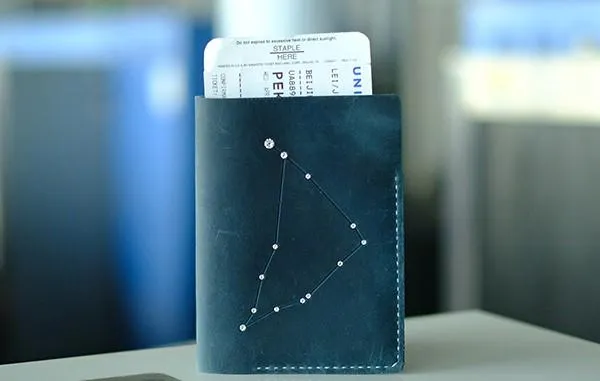 CUTE Women Constellation Passport Wallet LEATHER Blue PERSONALIZED MONOGRAMMED GIFT CUSTOM Wallet