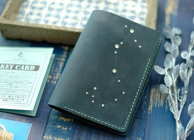 CUTE Women Constellation Passport Wallet LEATHER Blue PERSONALIZED MONOGRAMMED GIFT CUSTOM Wallet