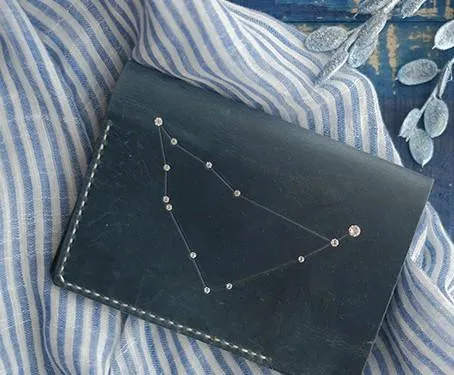 CUTE Women Constellation Passport Wallet LEATHER Blue PERSONALIZED MONOGRAMMED GIFT CUSTOM Wallet