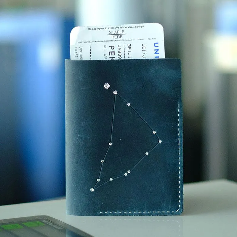 CUTE Women Constellation Passport Wallet LEATHER Blue PERSONALIZED MONOGRAMMED GIFT CUSTOM Wallet