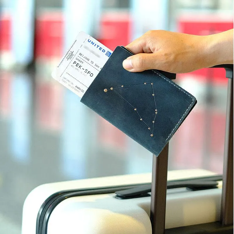 CUTE Women Constellation Passport Wallet LEATHER Blue PERSONALIZED MONOGRAMMED GIFT CUSTOM Wallet