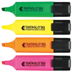 Dataglo Square Neon Chisel Tip Assorted Highlighters Wallet Of 4