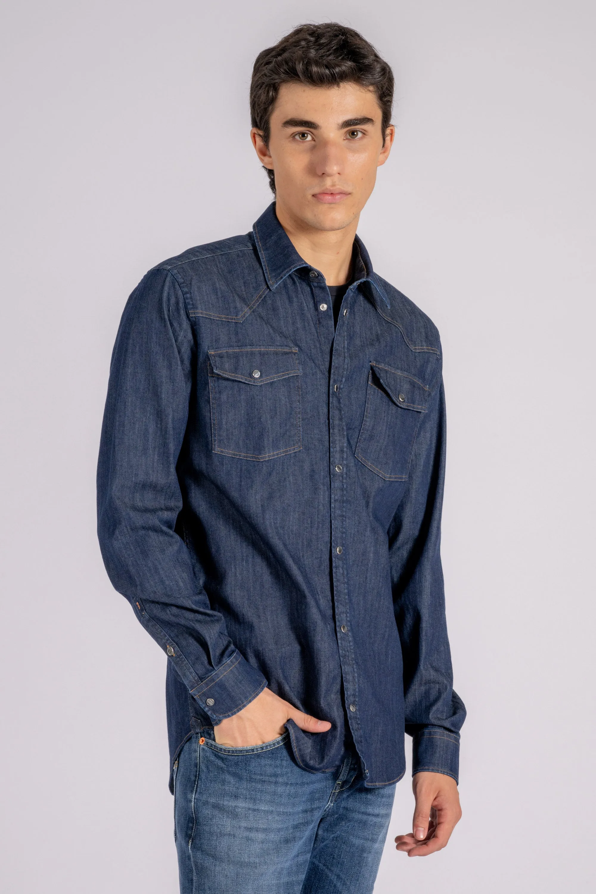 Dondup Camicia Texano 98% Cotone 2% Elastam Blu