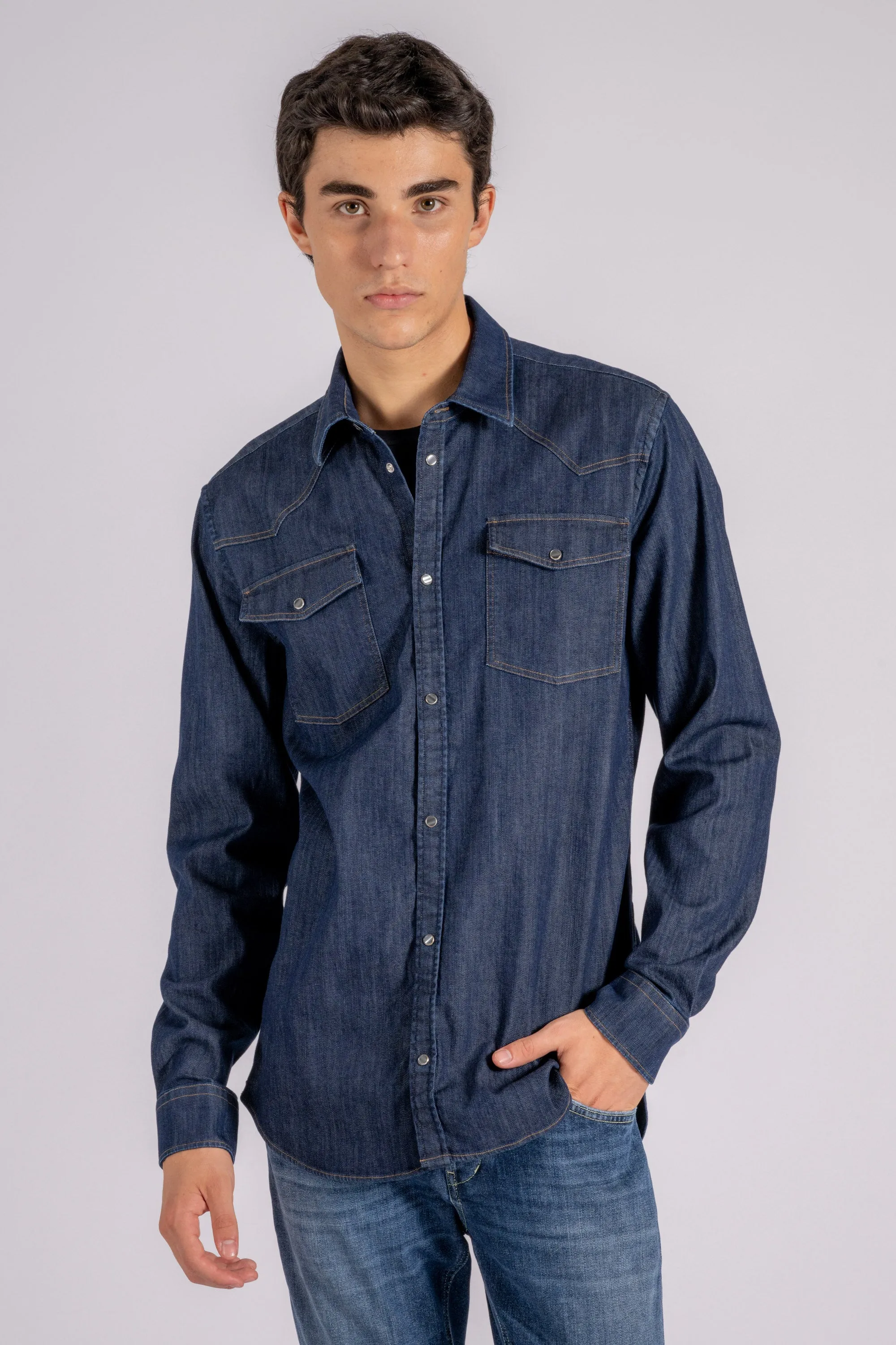 Dondup Camicia Texano 98% Cotone 2% Elastam Blu