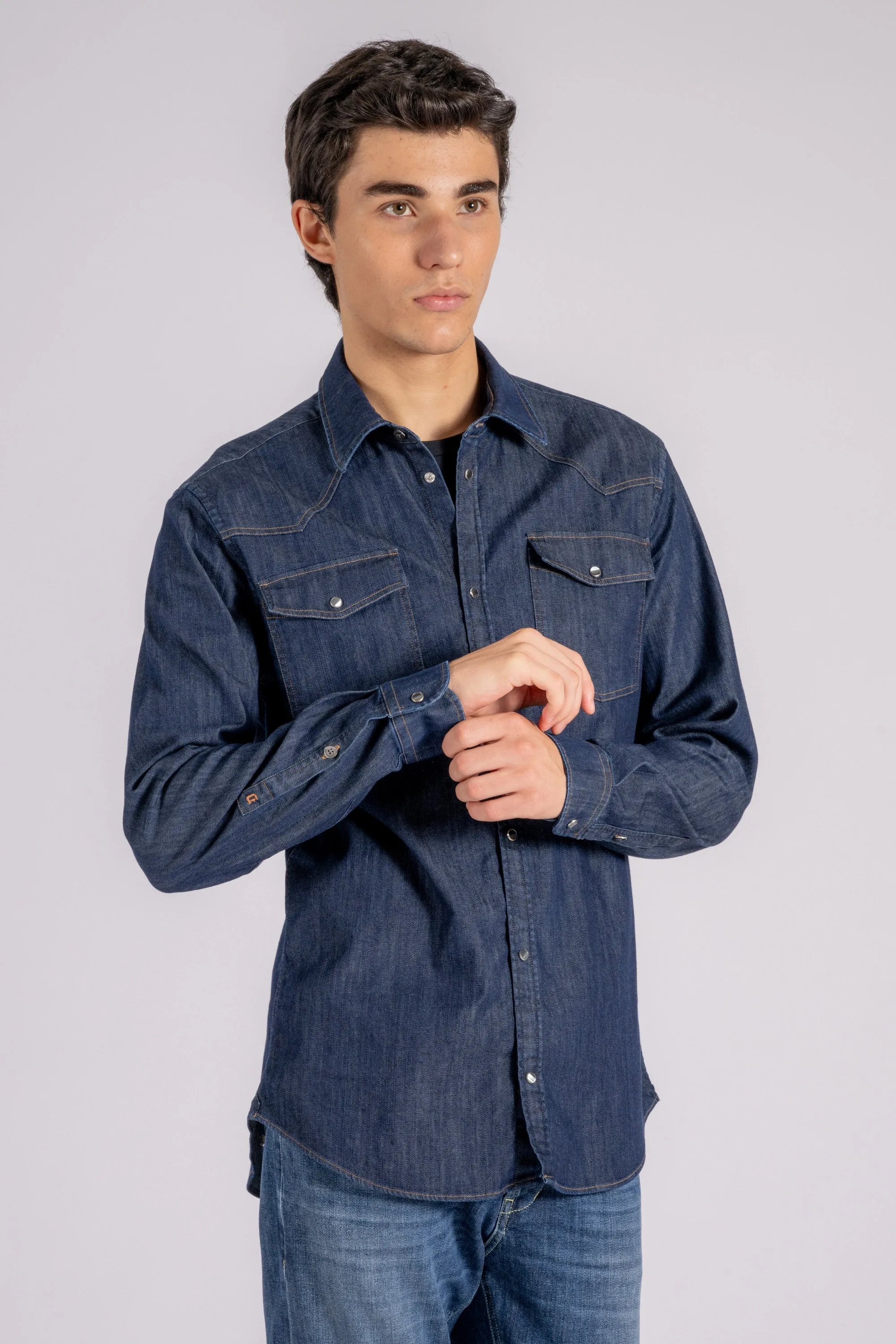 Dondup Camicia Texano 98% Cotone 2% Elastam Blu