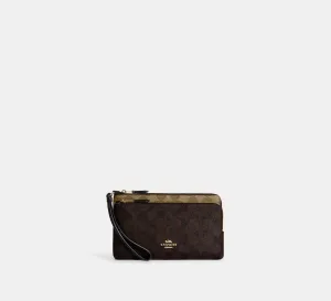 Double Zip Wallet In Blocked Signature Canvas