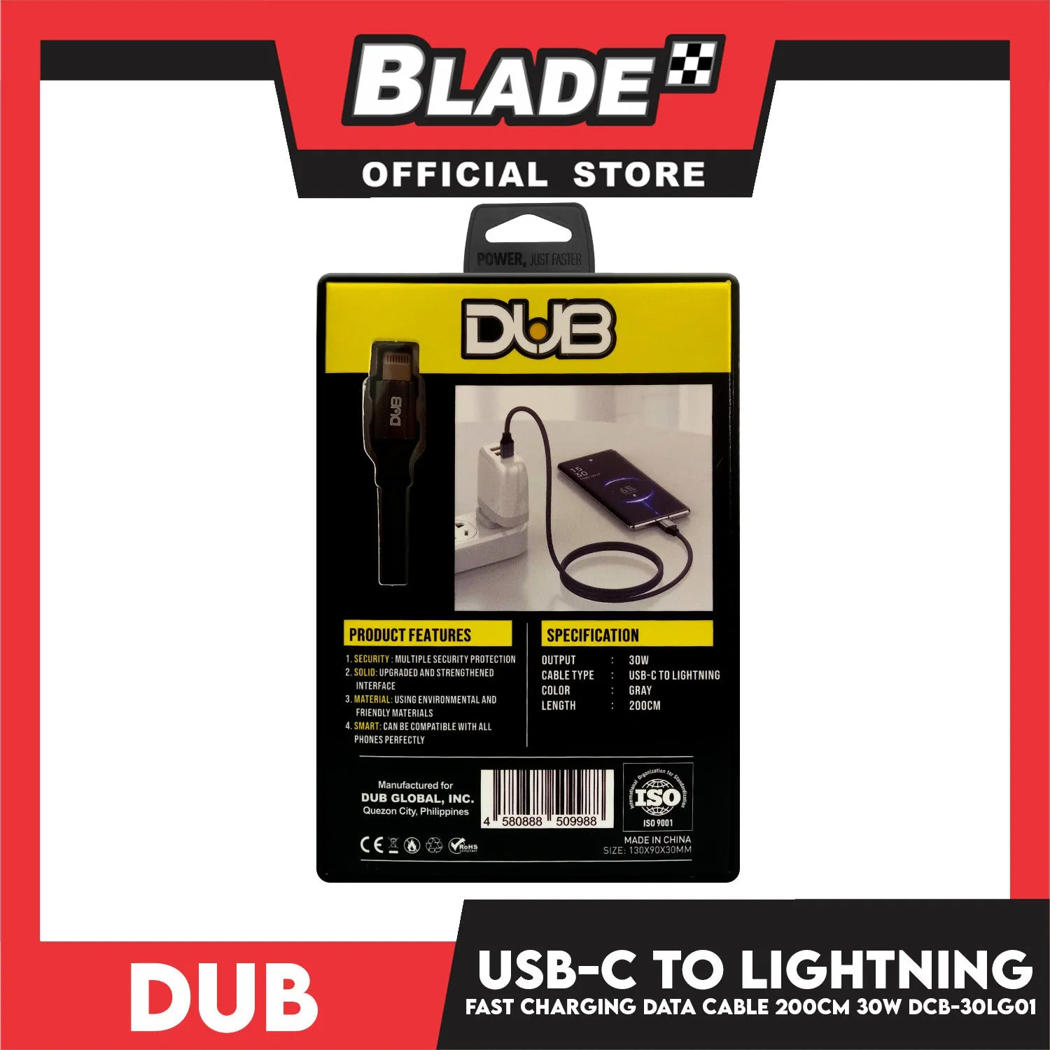 Dub USB-C to Lighthing Fast Charging Data Cable 200cm 30W Power Max DCB-30LG01