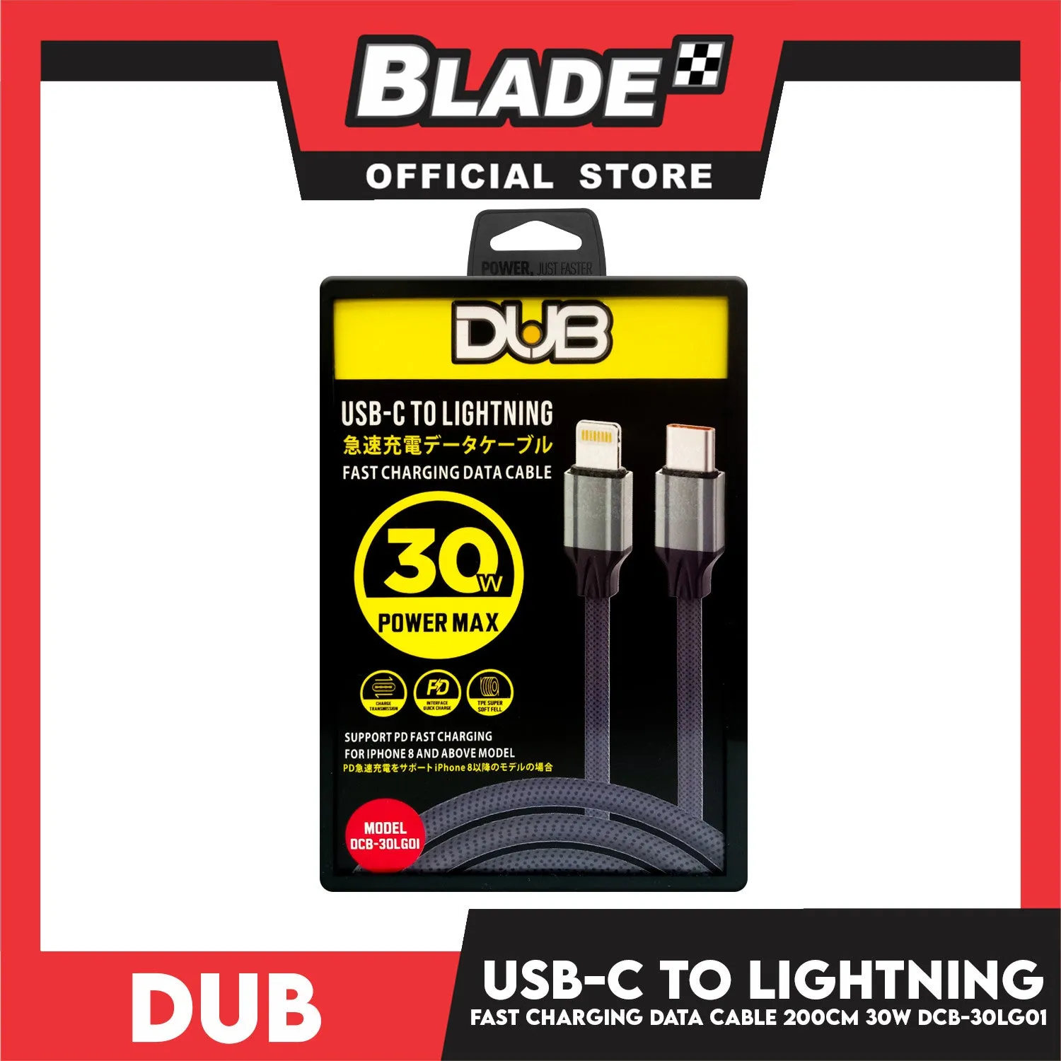 Dub USB-C to Lighthing Fast Charging Data Cable 200cm 30W Power Max DCB-30LG01