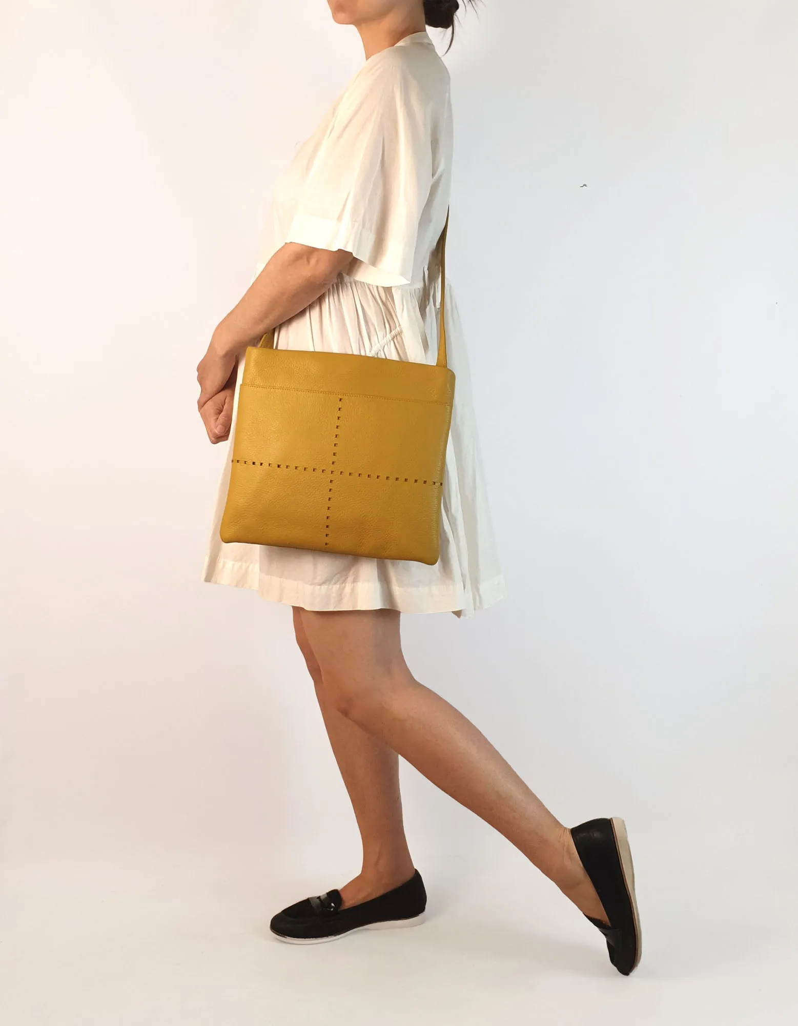 Elk soft leather mustard bag with adjustable strap