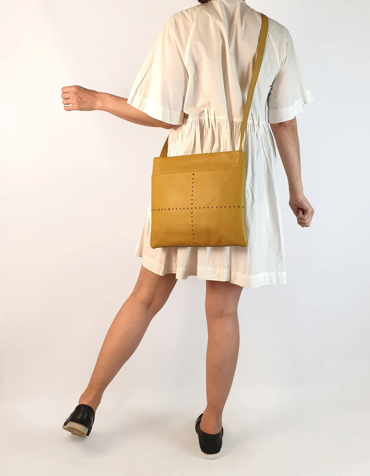 Elk soft leather mustard bag with adjustable strap