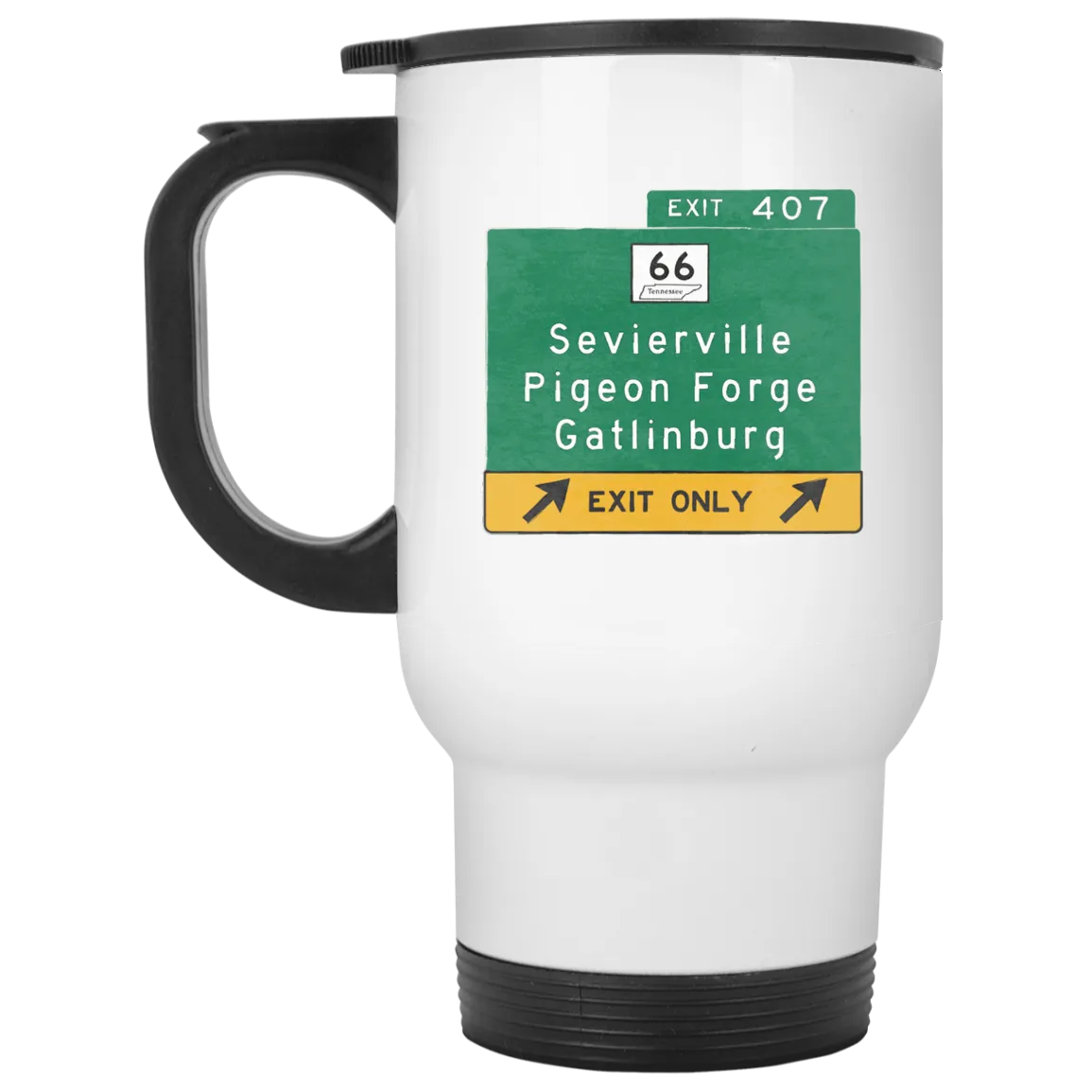 Exit 407 - 14 oz. White Travel Mug