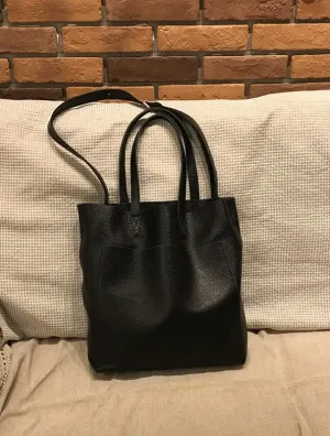 Fashion Womens Brown Leather Vertical Tote Bag Black Shoulder Tote Bag Handbag Tote For Women