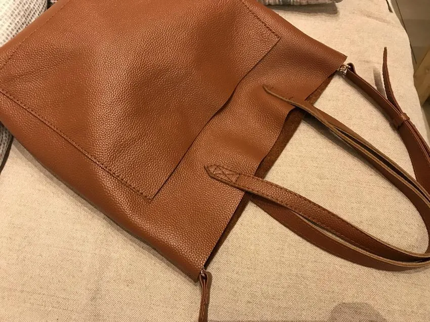 Fashion Womens Brown Leather Vertical Tote Bag Black Shoulder Tote Bag Handbag Tote For Women