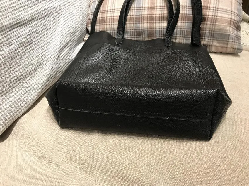 Fashion Womens Brown Leather Vertical Tote Bag Black Shoulder Tote Bag Handbag Tote For Women