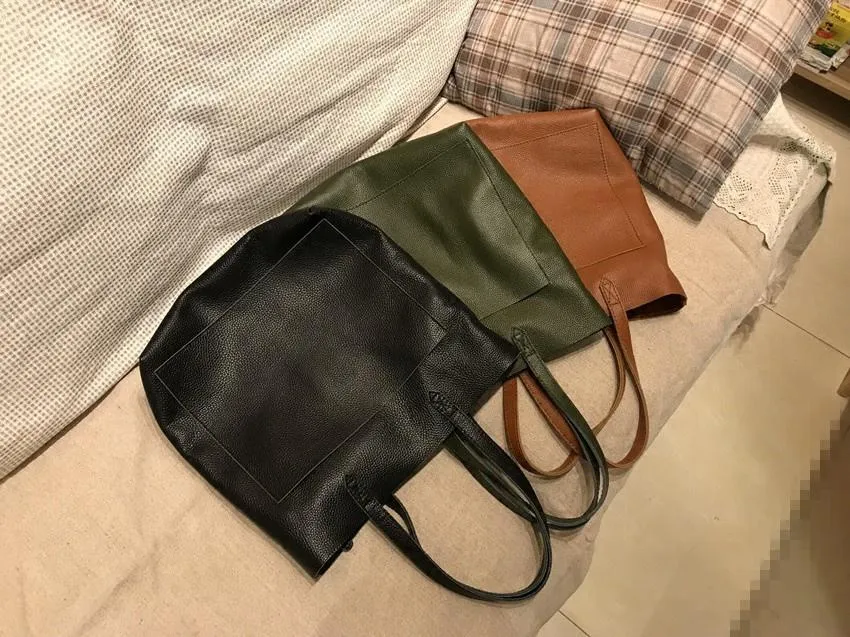 Fashion Womens Brown Leather Vertical Tote Bag Black Shoulder Tote Bag Handbag Tote For Women
