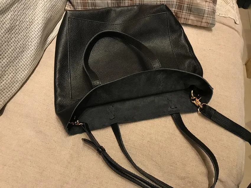 Fashion Womens Brown Leather Vertical Tote Bag Black Shoulder Tote Bag Handbag Tote For Women