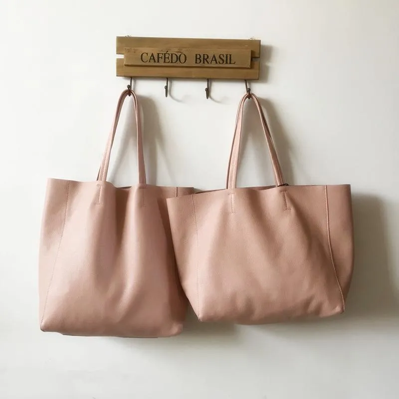 Fashion Womens Light Pink Leather Oversize Tote Bag Pink Shoulder Tote Bag Pink Handbag Tote For Women