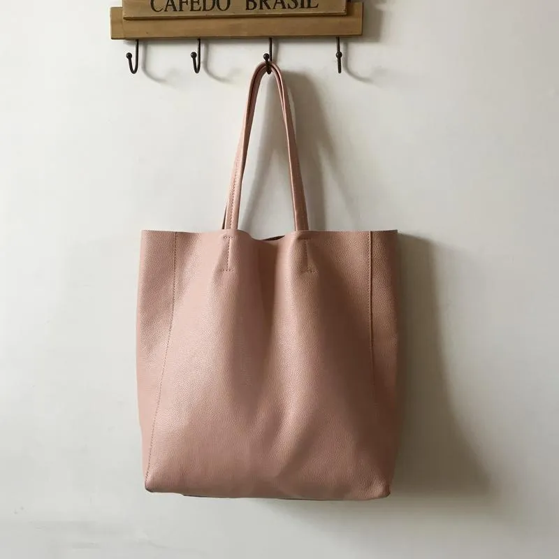 Fashion Womens Light Pink Leather Oversize Tote Bag Pink Shoulder Tote Bag Pink Handbag Tote For Women