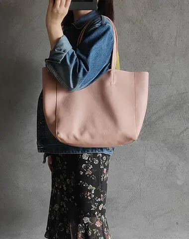Fashion Womens Light Pink Leather Oversize Tote Bag Pink Shoulder Tote Bag Pink Handbag Tote For Women