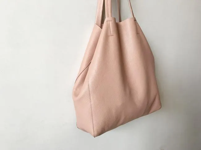 Fashion Womens Light Pink Leather Oversize Tote Bag Pink Shoulder Tote Bag Pink Handbag Tote For Women