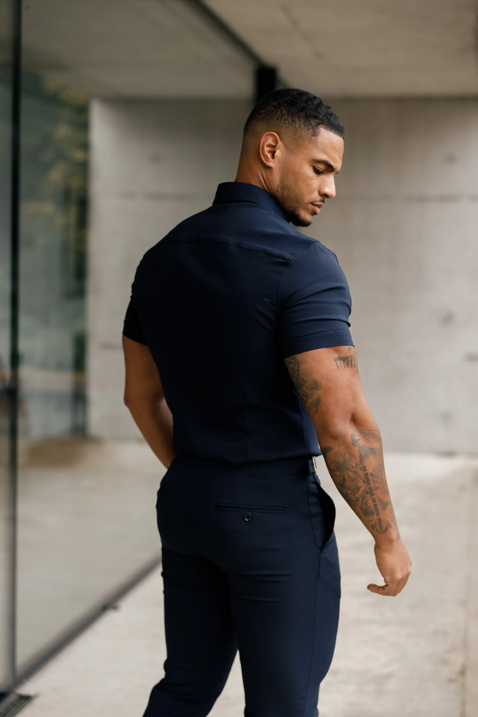 Father Sons Super Slim Scuba Navy Short Sleeve Stretch - FS832