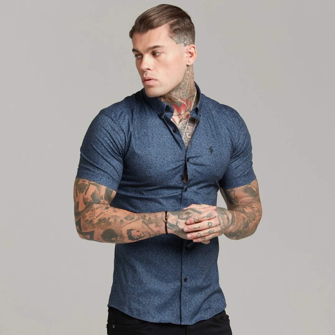 Father Sons Super Slim Stretch Classic Blue and Black Dapple Print Short Sleeve - FS437