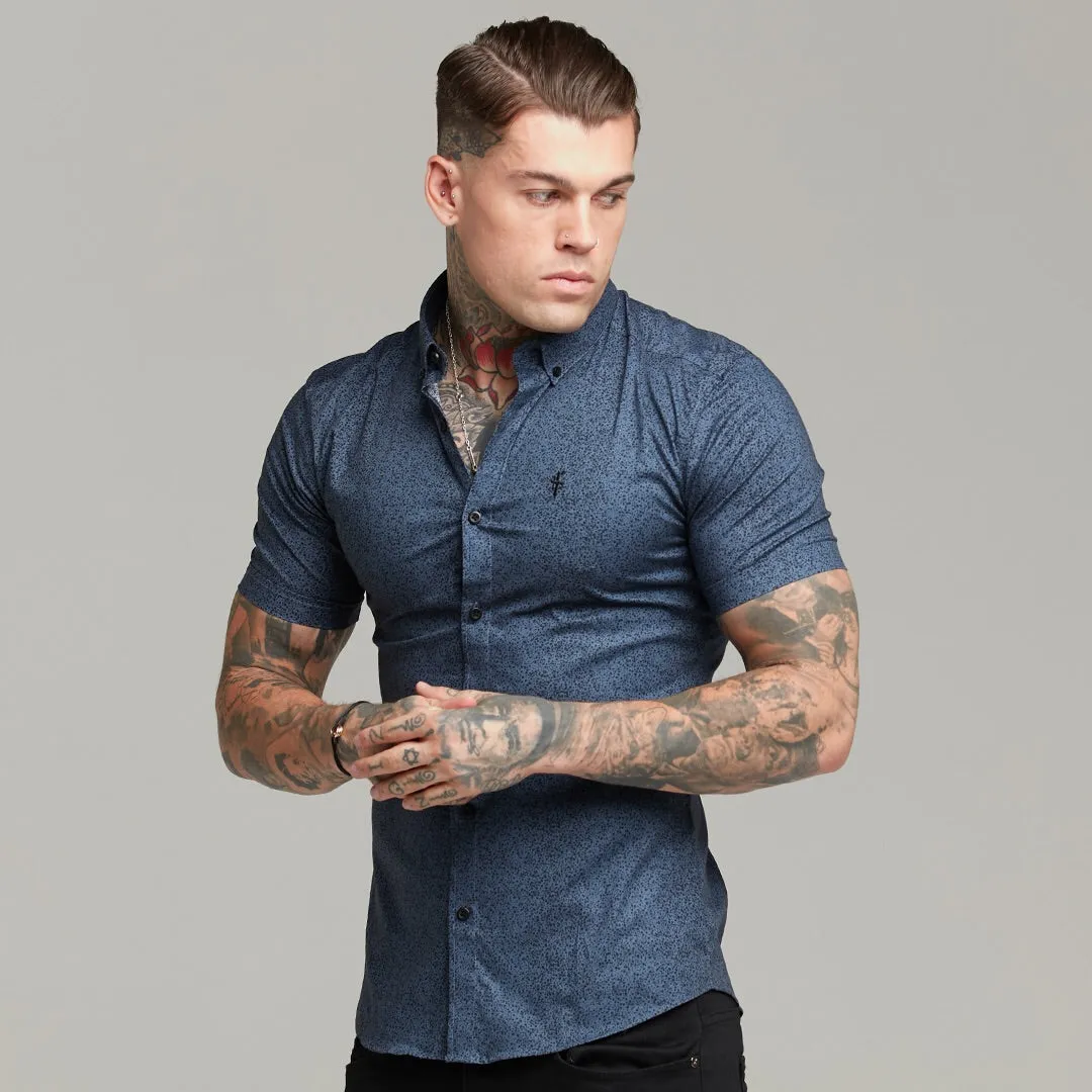 Father Sons Super Slim Stretch Classic Blue and Black Dapple Print Short Sleeve - FS437