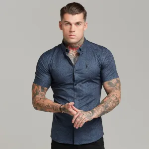 Father Sons Super Slim Stretch Classic Blue and Black Dapple Print Short Sleeve - FS437
