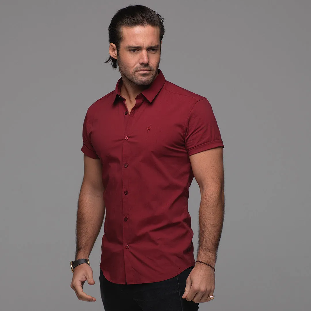 Father Sons Super Slim Stretch Classic Oxblood Red Short Sleeve - FS180
