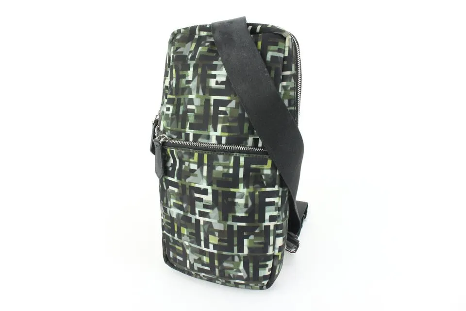 Fendi Black Green Nylon CamouFF Camo Sling Crossbody Messenger 76f513s