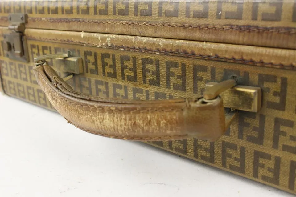 Fendi Brown Monogram FF Zucca Attache Hard Trunk Briefcase 1FE1020