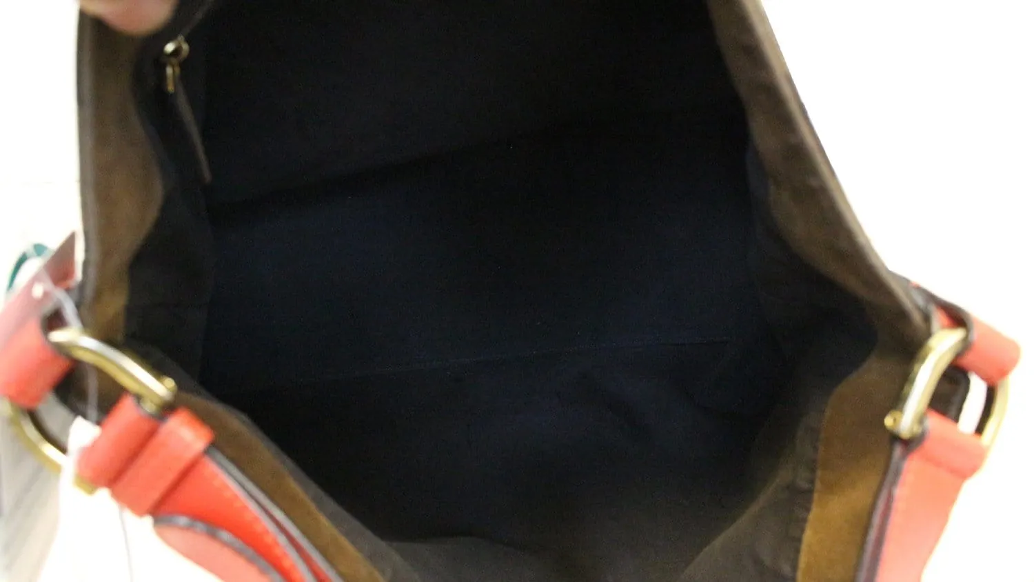 FENDI Tobacco and Red Leather Pequin Stripe Canvas Hobo Bag