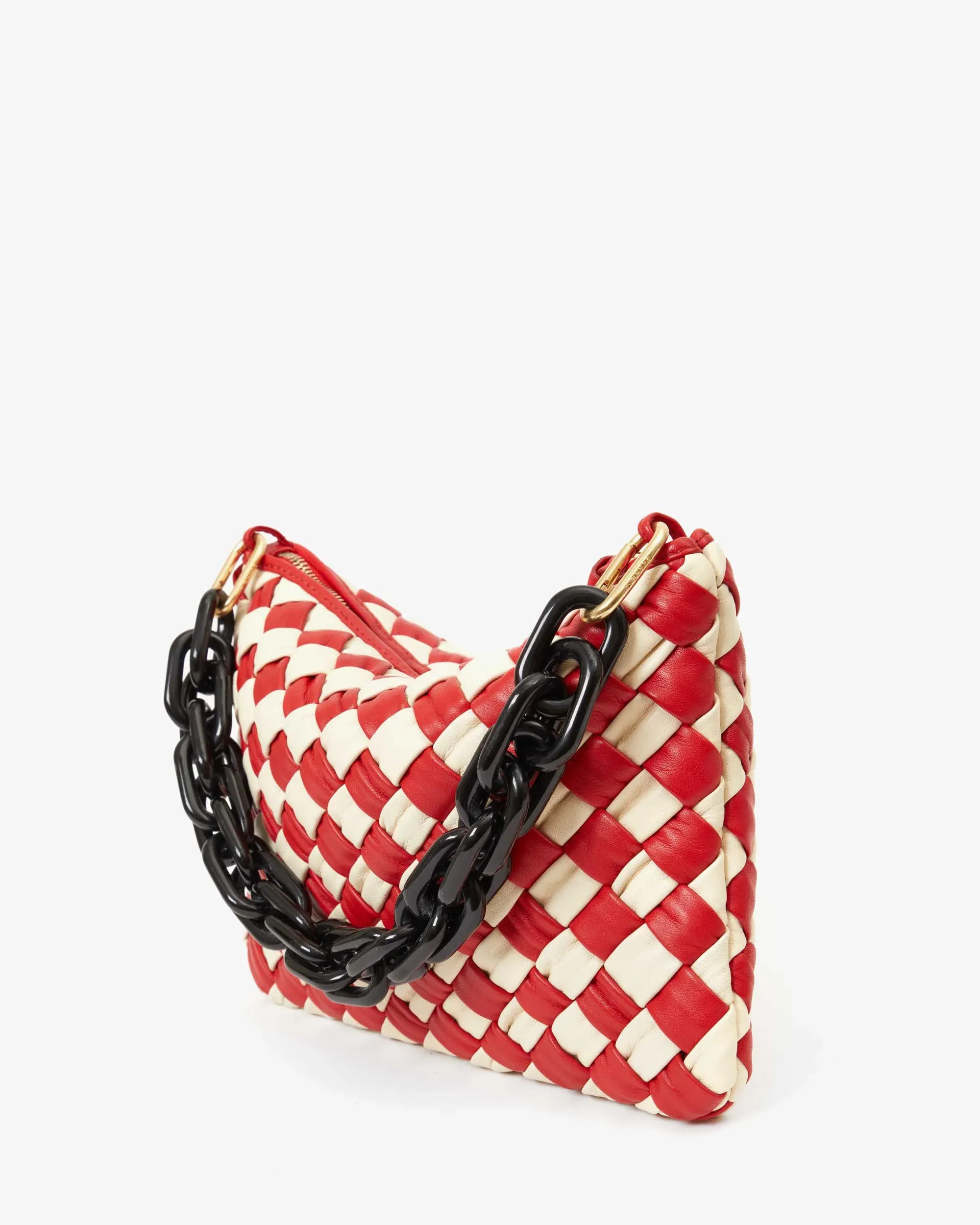 FLAT CLUTCH IN ROSSA AND CREAM PUFFY WOVEN NAPPA
