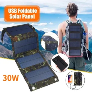Foldable Solar Panel Charger 30W Waterproof Backpack Folding Sun Power Solar Cells for Mobile Phone Car RV Boat Camping Outdoor