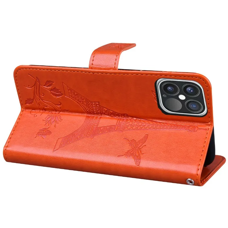For iPhone12Promax Phone Cover 6.7Inch Mobile Phone Cover with Card Slot Phone Bracket Orange