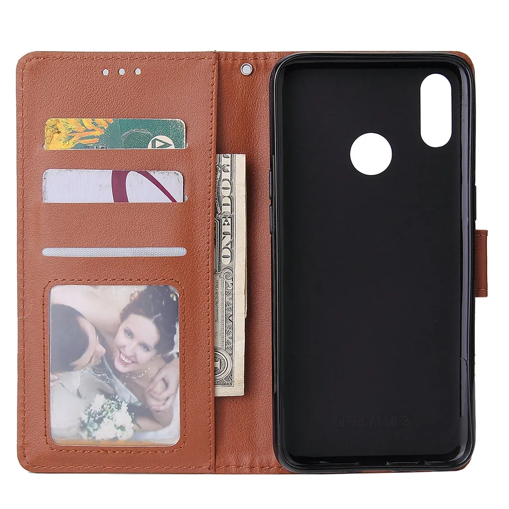 For OPPO Realme 3 Wallet-type PU Leather Protective Phone Case with Buckle & 3 Card Position brown
